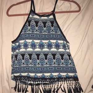 halter neck hippie crop top w/ tassels